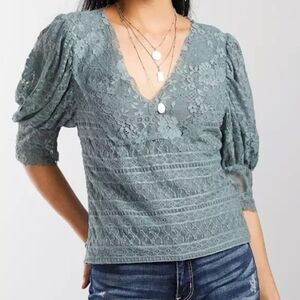 Gimmicks by BKE Lace Blouse in Teal